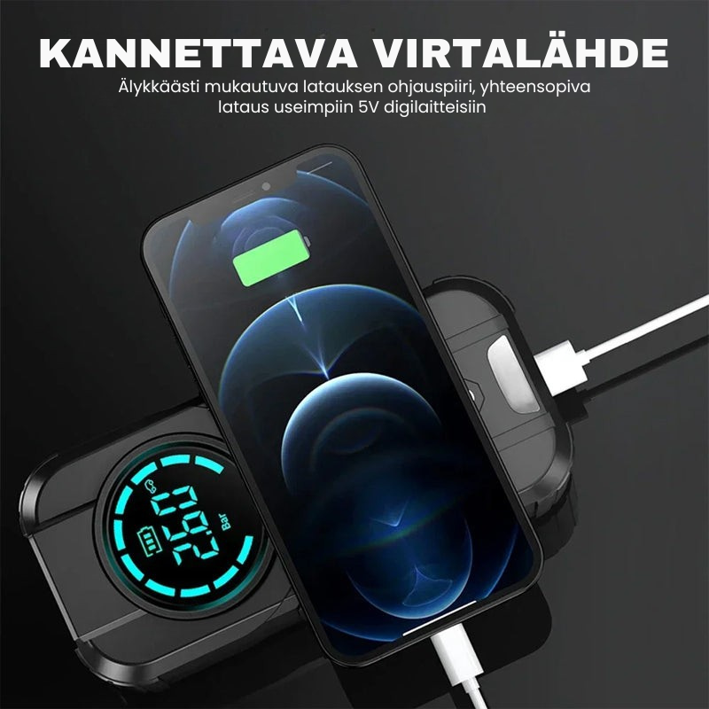 OmniPump™ Pro: 4-in-1 kannettava ilmakompressori ja hätätyökalu