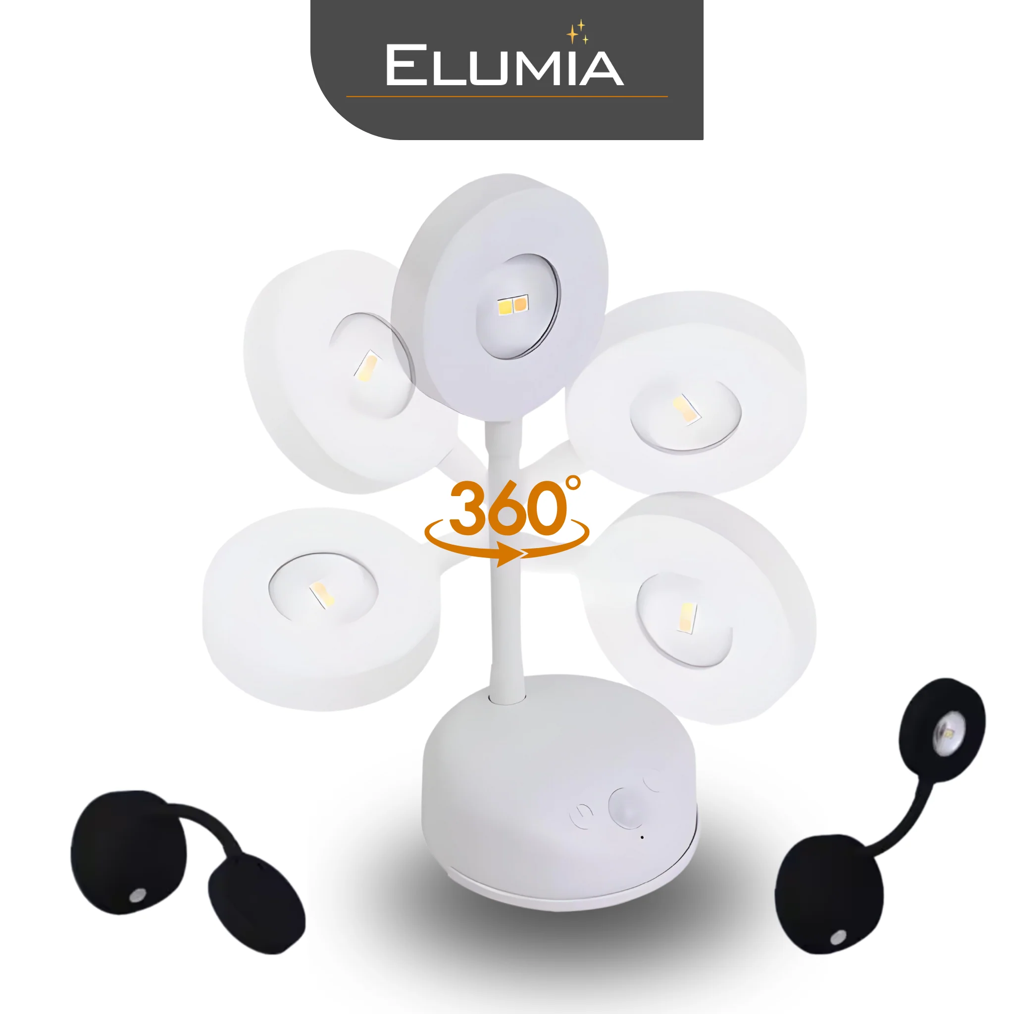 Elumia® 360° Liiketunnistimella varustettu pöytälamppu – Ladattava, himmennettävä ja USB-C-ladattava