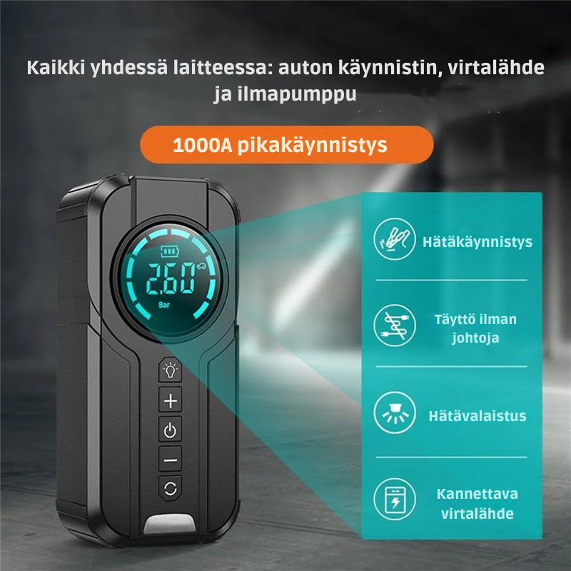 OmniPump™ Pro: 4-in-1 kannettava ilmakompressori ja hätätyökalu
