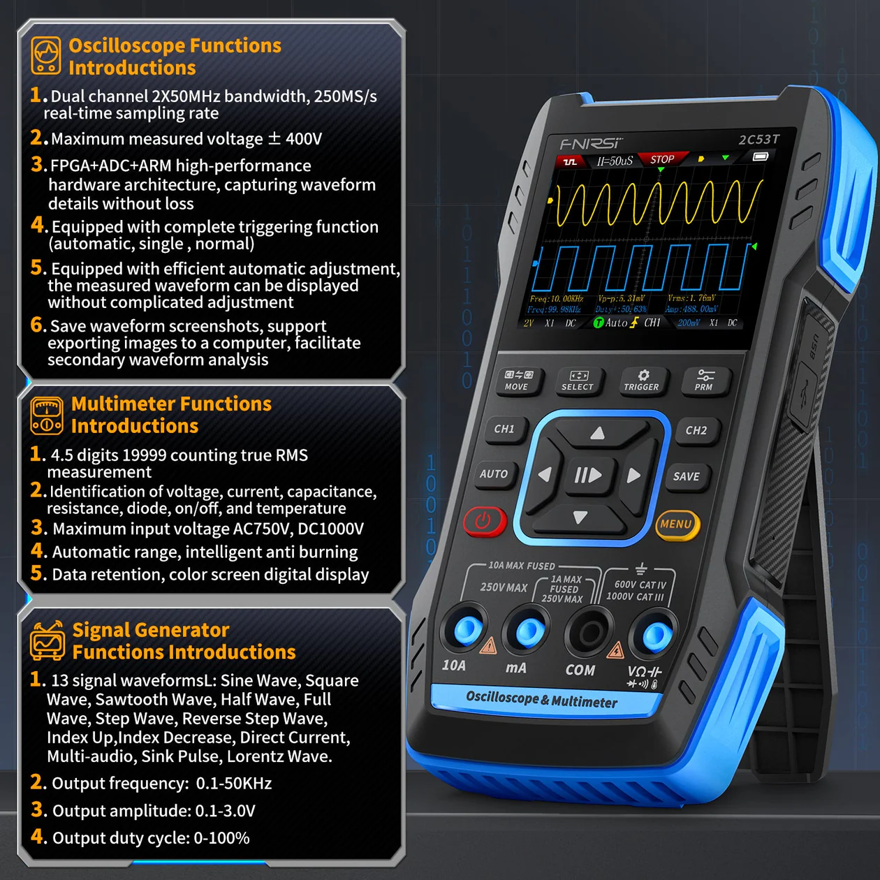 ScopeMatic™ | Käsikäyttöinen Osiloskooppi Multimetri + Signaaligeneraattori