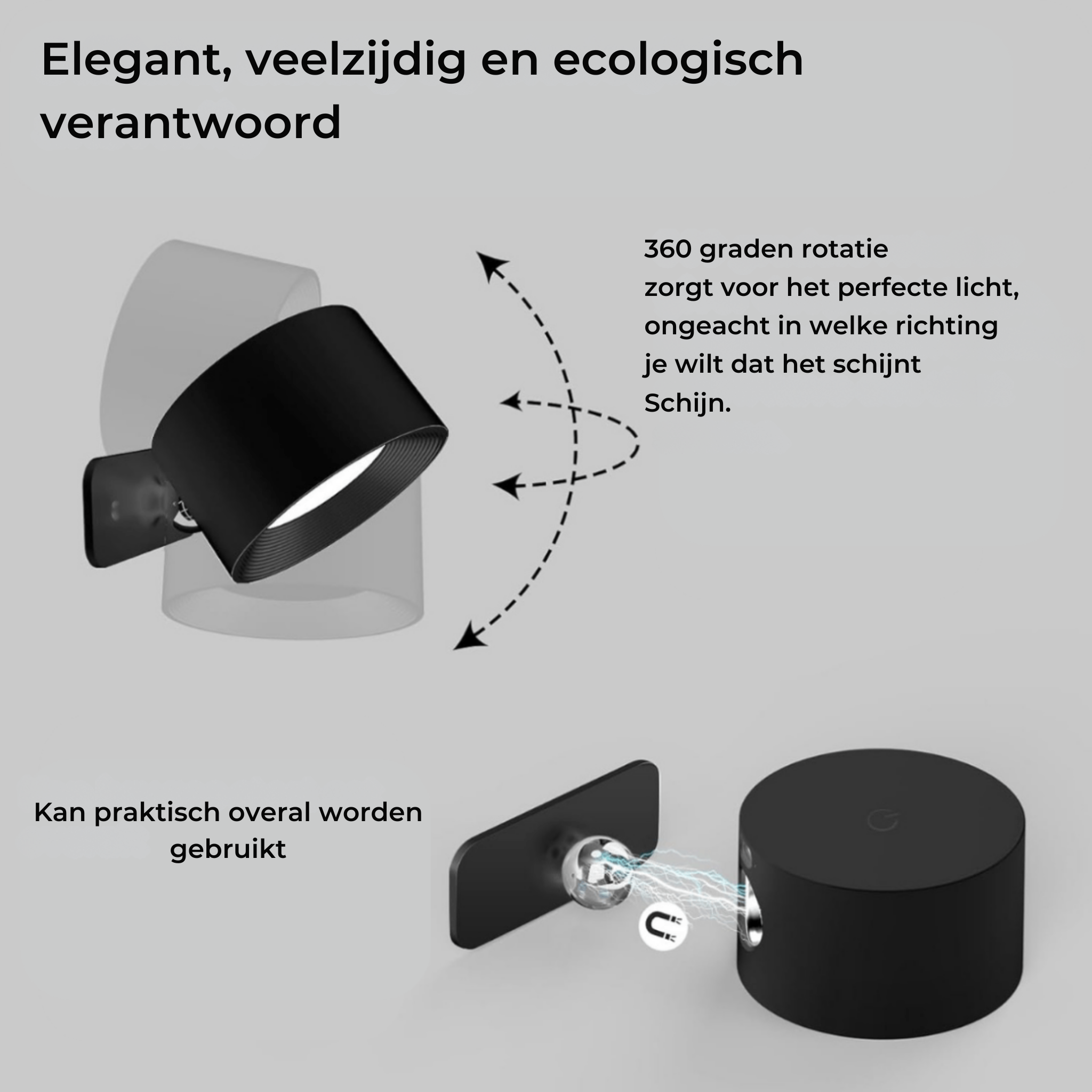 Seinälamppu 360° Säädettävä Langaton Ladattava
