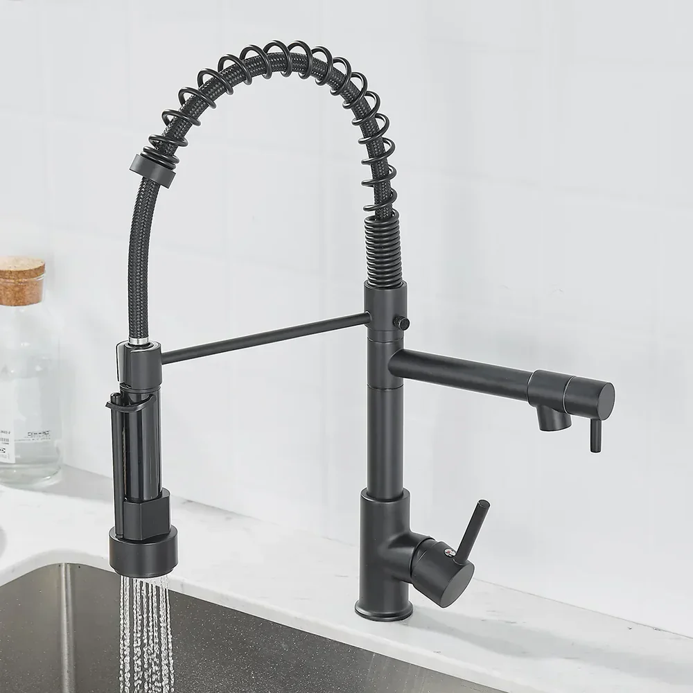 DualFlow Luxe™ Keittiöhana – Musta & Kulta Eleganssia Kaksisuuttimisella Muotoilulla