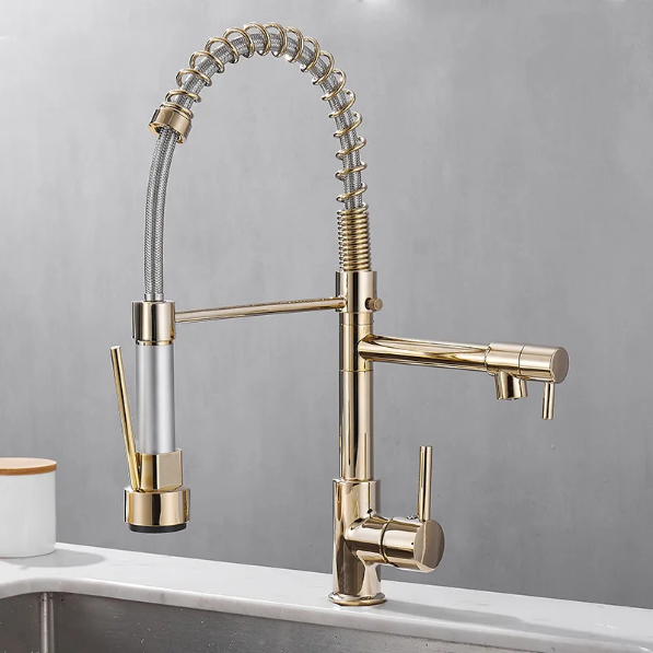 DualFlow Luxe™ Keittiöhana – Musta & Kulta Eleganssia Kaksisuuttimisella Muotoilulla