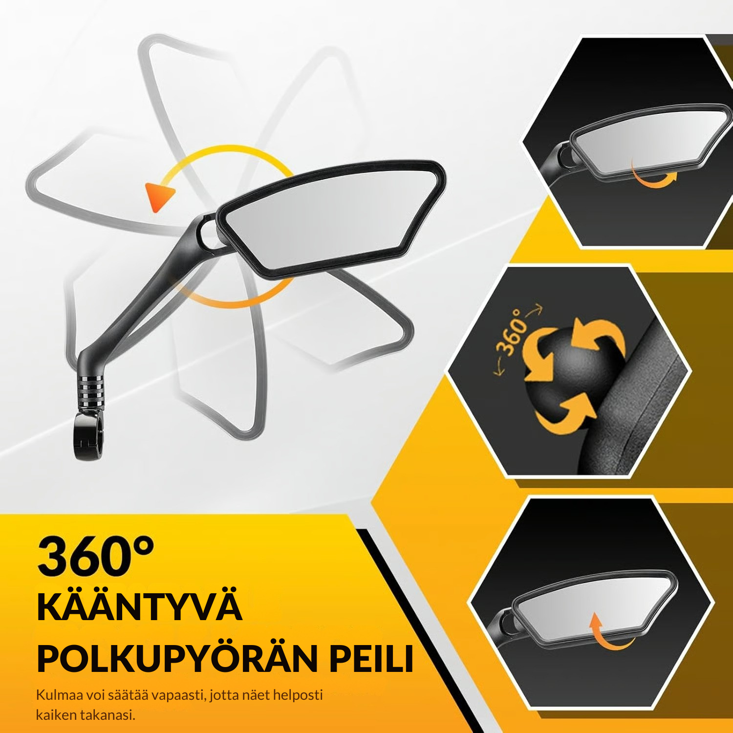RideGuard™ Polkupyörän peili – 360° Takanäyn selkeys ja horjumaton vakaus