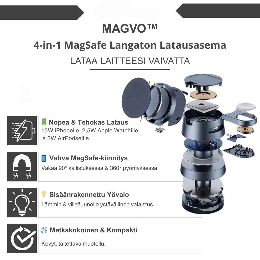 Magvo™ | 4-in-1 MagSafe Langaton Latausasema