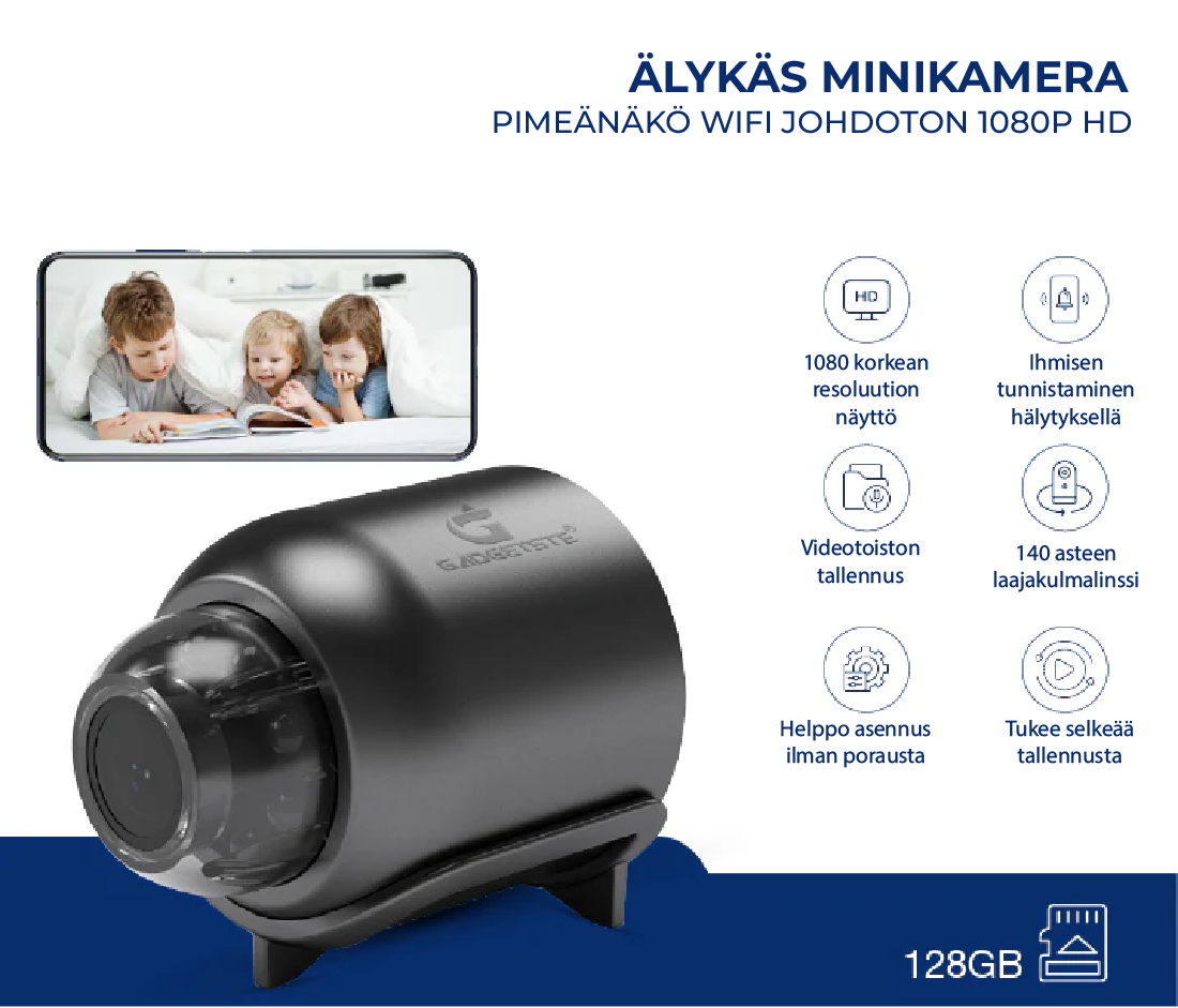 X5 Mini WiFi turvakamera - 1080P, yökuvaus, liiketunnistus