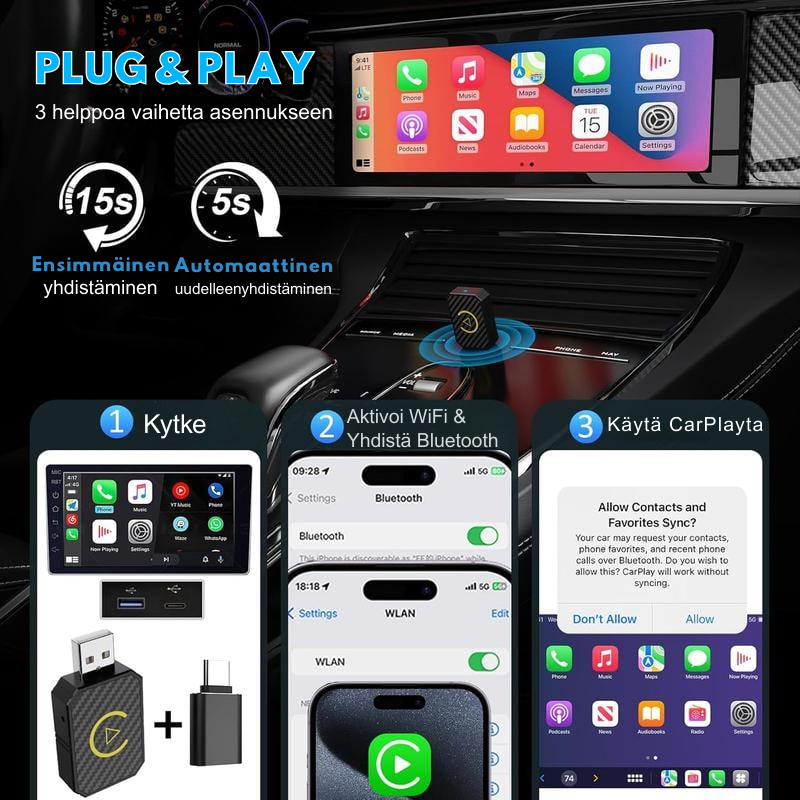 AutoPlugGo™ | Mini Langaton CarPlay-sovitin