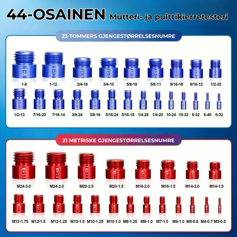BoltGauge X44 – 44-osainen universaali kierretestisarja (metriset ja tuumaiset)