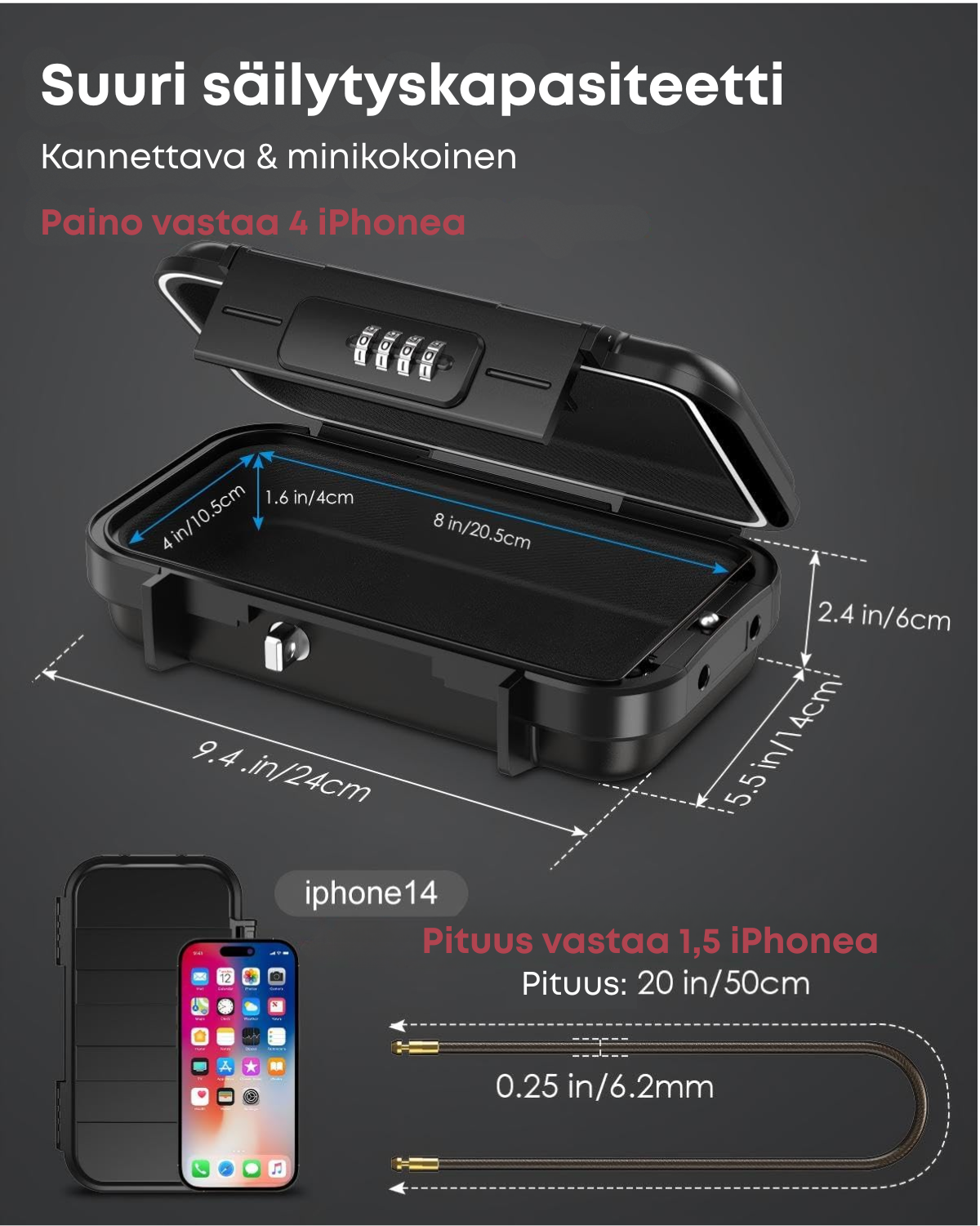 Vedenkestävä ja Varkaussuojattu Mini Matkasafe