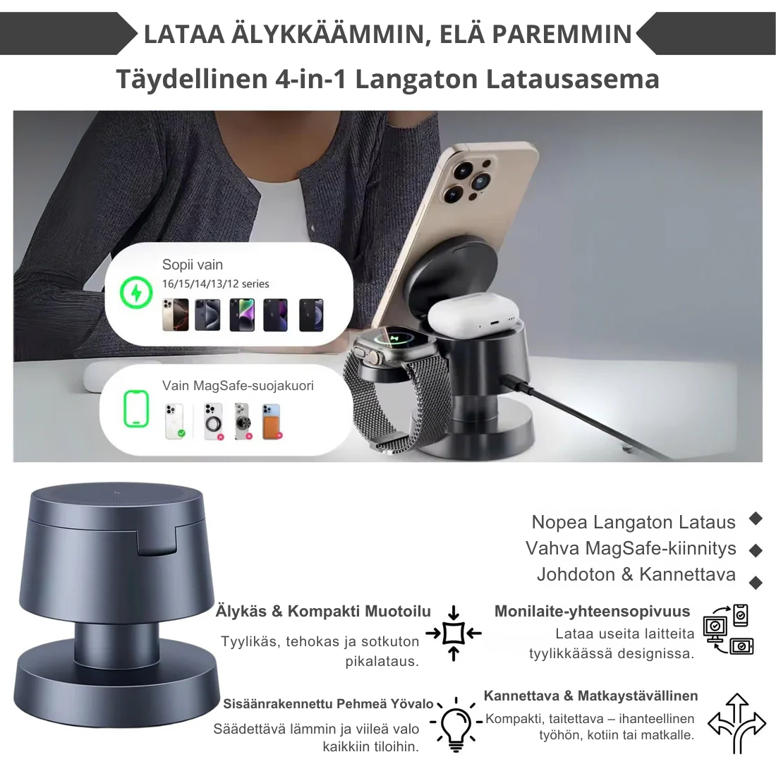 Magvo™ | 4-in-1 MagSafe Langaton Latausasema