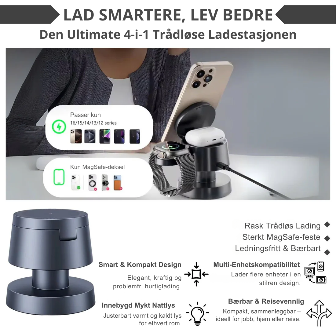 Magvo™ | 4-i-1 MagSafe Trådløs Ladestasjon