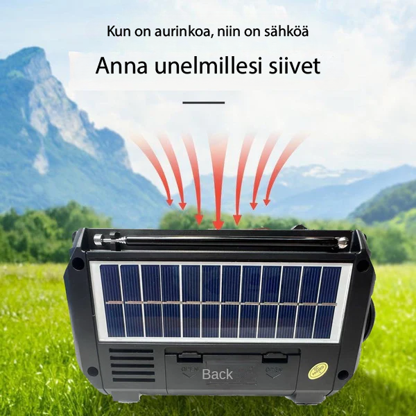 Monitoiminen aurinkokäyttöinen radio
