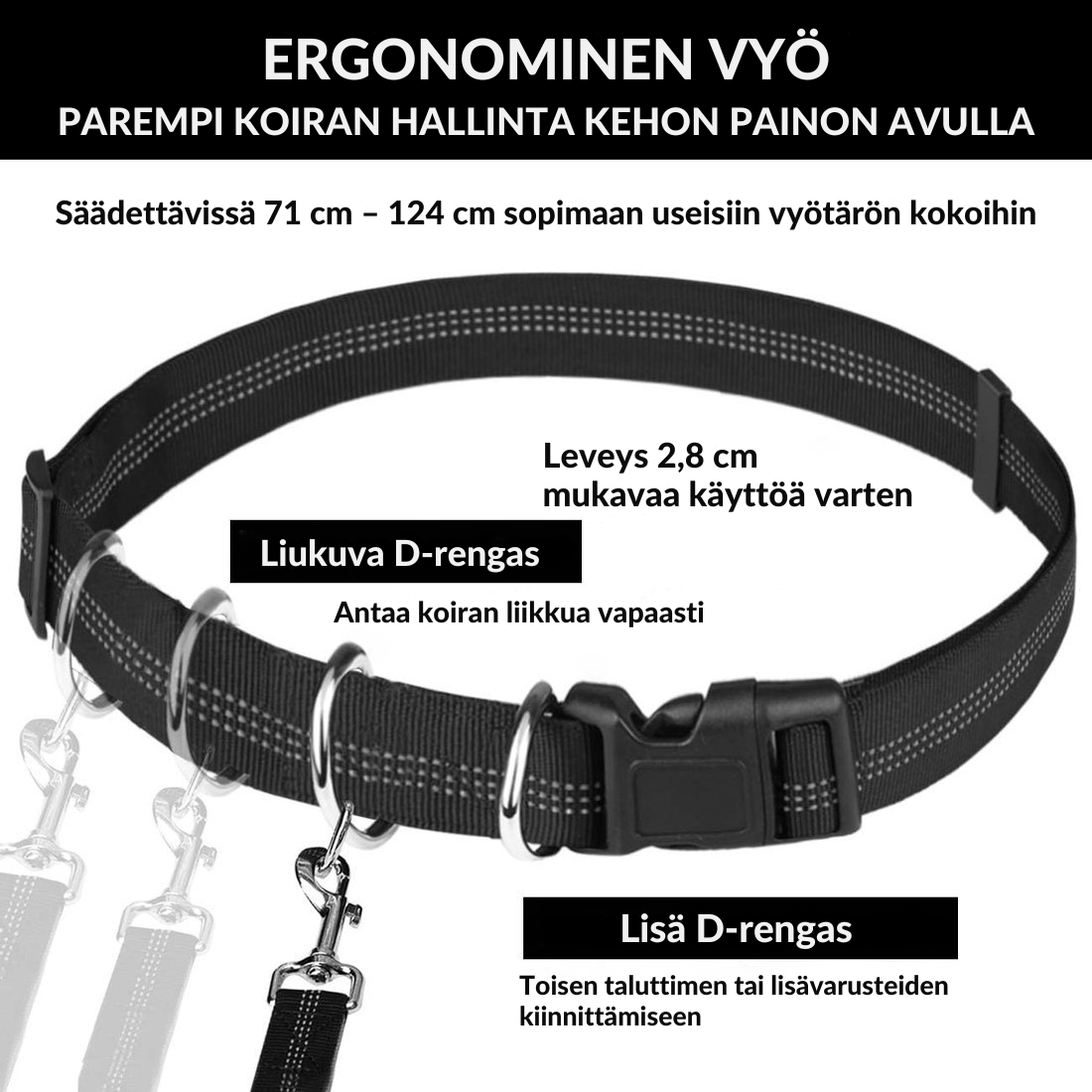 DoggoBelt™ | Handsfree-koiran talutushihna vetoketjutaskulla