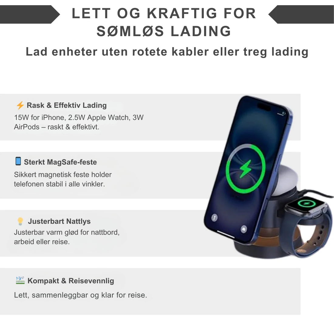 Magvo™ | 4-i-1 MagSafe Trådløs Ladestasjon