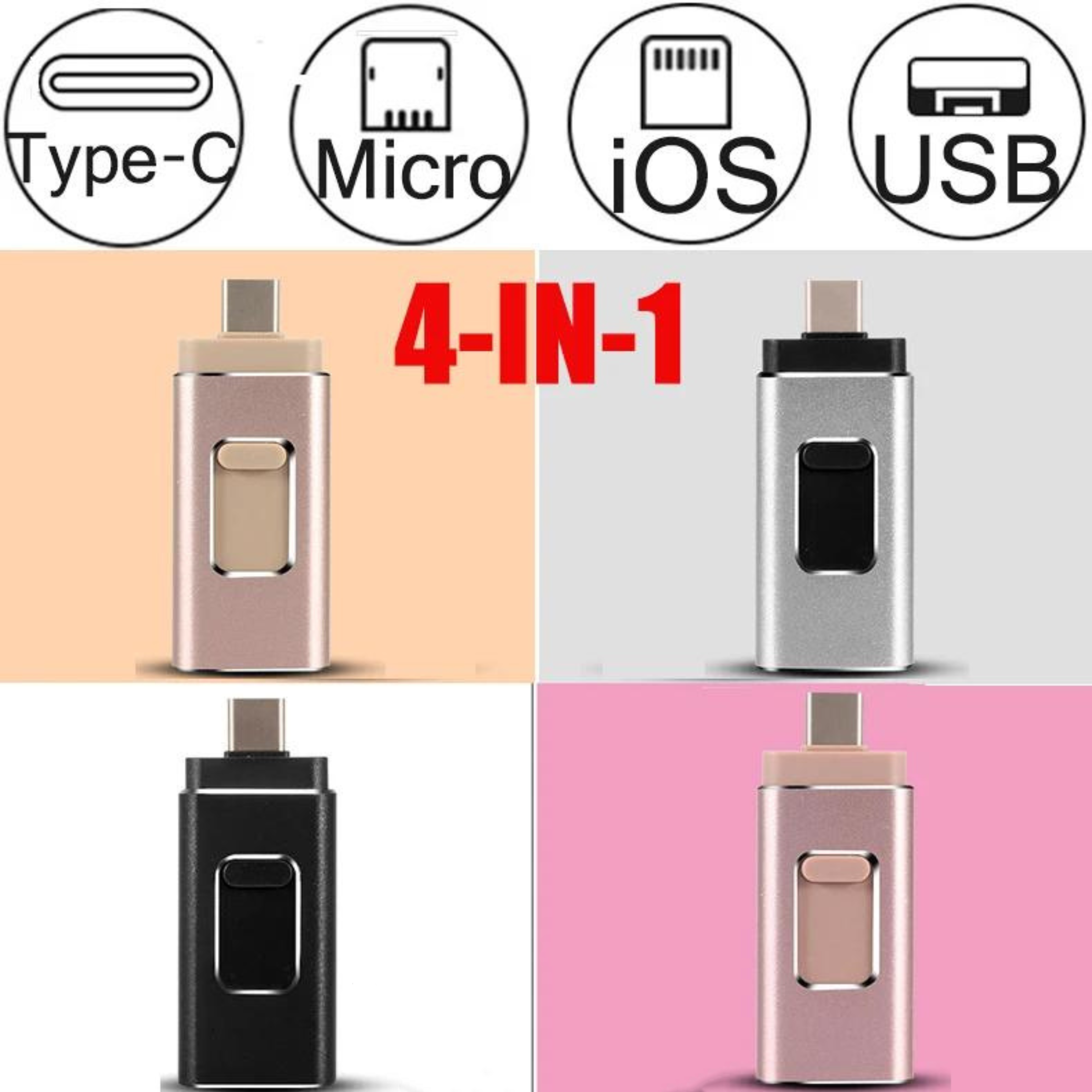 #4-in-1 Flash-muisti - Ei enää täysiä mobiililaitteita. Tämä sopii kaikkiin laitteisiin!