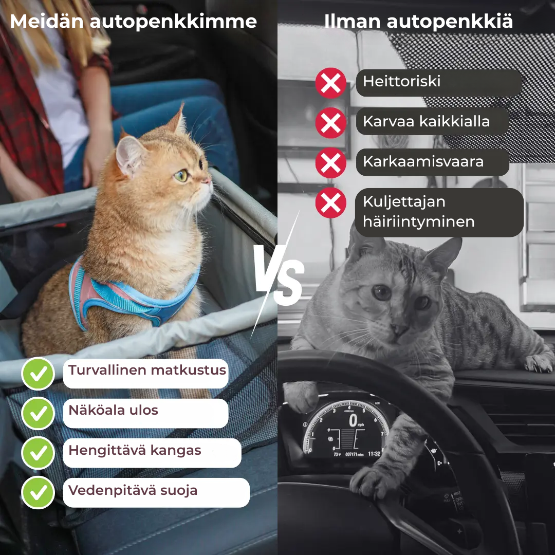 Tilava ja hengittävä autotuoli lemmikille