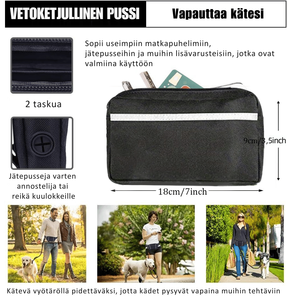 DoggoBelt™ | Handsfree-koiran talutushihna vetoketjutaskulla