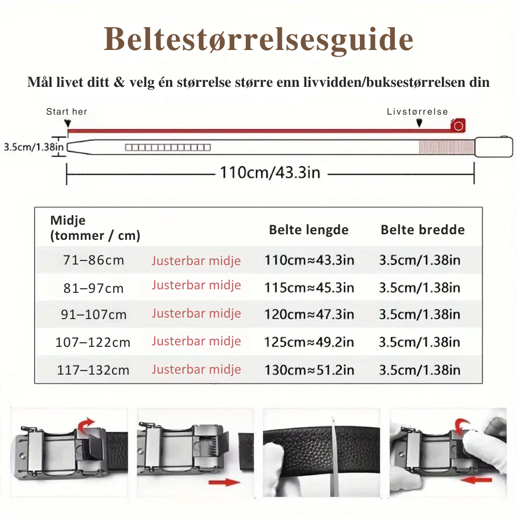 BeltForge™ | Ratchetbelt i fullnarvet skinn med justerbart spenne