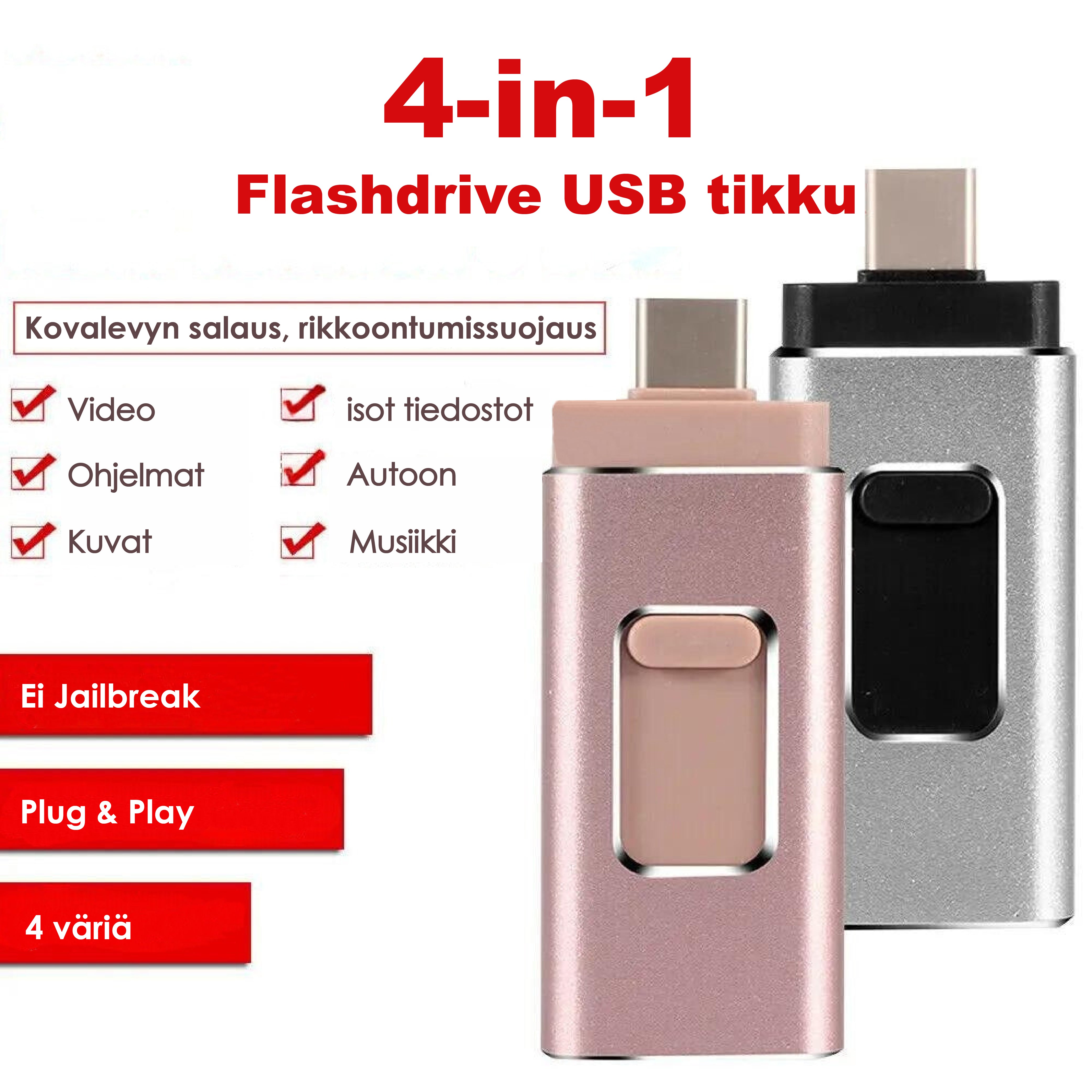 #4-in-1 Flash-muisti - Ei enää täysiä mobiililaitteita. Tämä sopii kaikkiin laitteisiin!