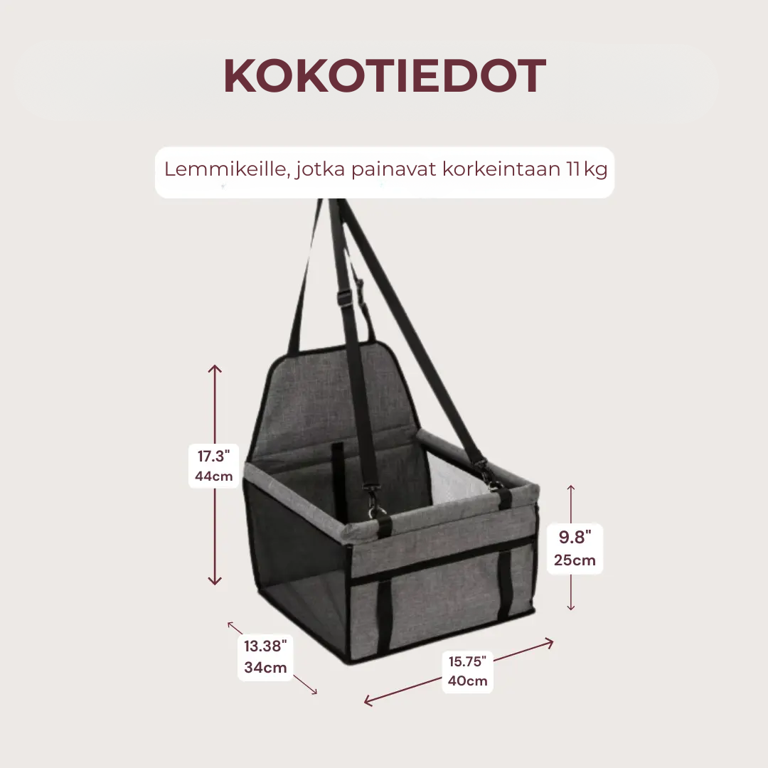 Tilava ja hengittävä autotuoli lemmikille