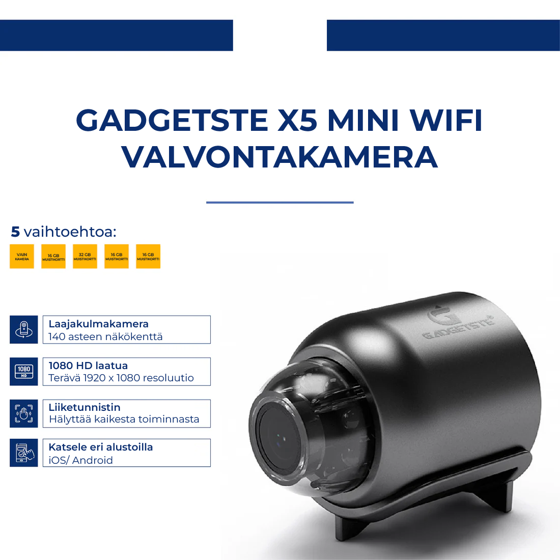X5 Mini WiFi turvakamera - 1080P, yökuvaus, liiketunnistus