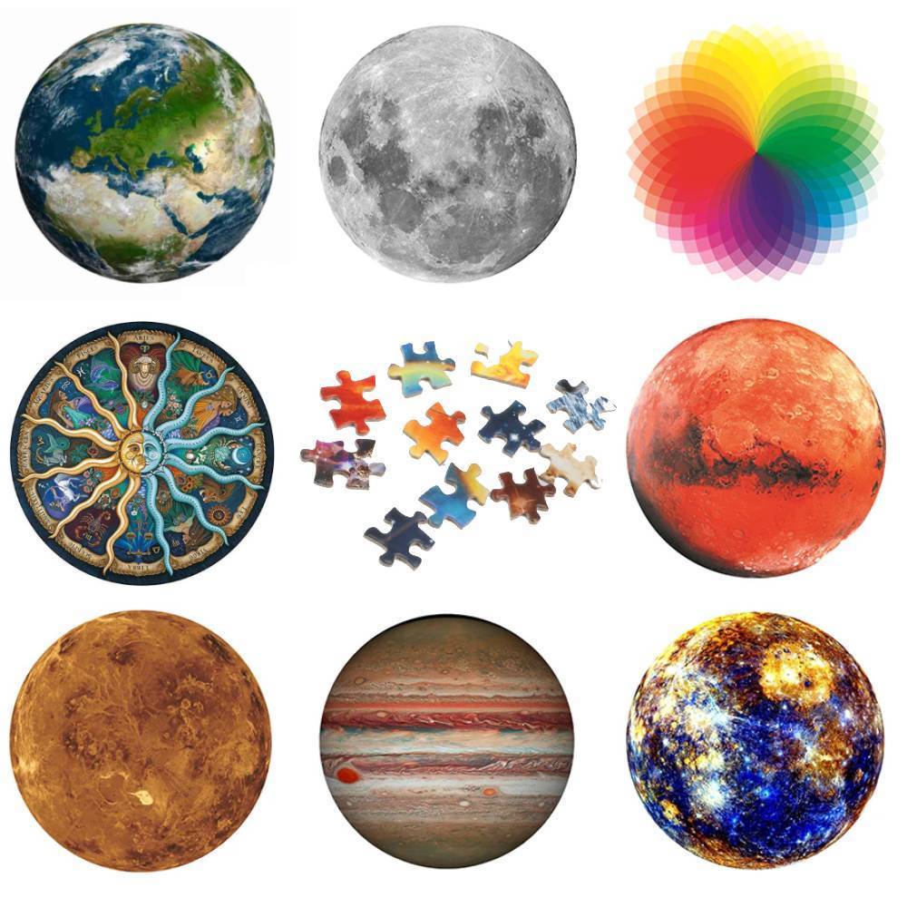 LuxHome Pyöreä Palapeli – 1000 Palaa | Kuu, Mars, Venus & Maa | 68 cm Halkaisija