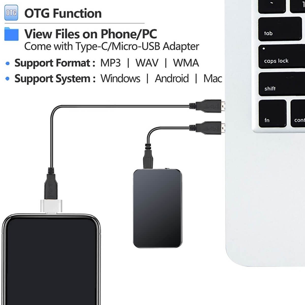 Miniääninauhuri 64GB Pitkä Tallennusaika Korkea Äänenlaatu