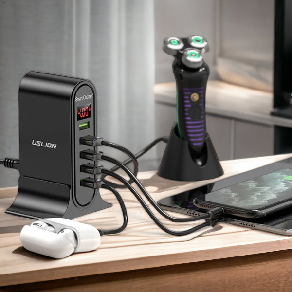 5-porttinen USB-latausasema – Nopea ja tehokas monilatausasema kotiin ja toimistoon