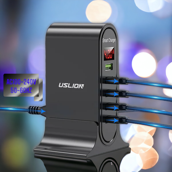 5-porttinen USB-latausasema – Nopea ja tehokas monilatausasema kotiin ja toimistoon