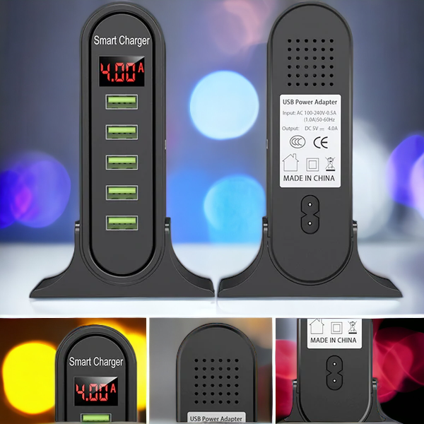 5-porttinen USB-latausasema – Nopea ja tehokas monilatausasema kotiin ja toimistoon