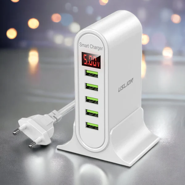 5-porttinen USB-latausasema – Nopea ja tehokas monilatausasema kotiin ja toimistoon