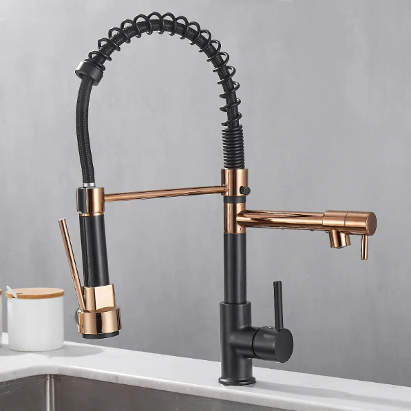 DualFlow Luxe™ Keittiöhana – Musta & Kulta Eleganssia Kaksisuuttimisella Muotoilulla
