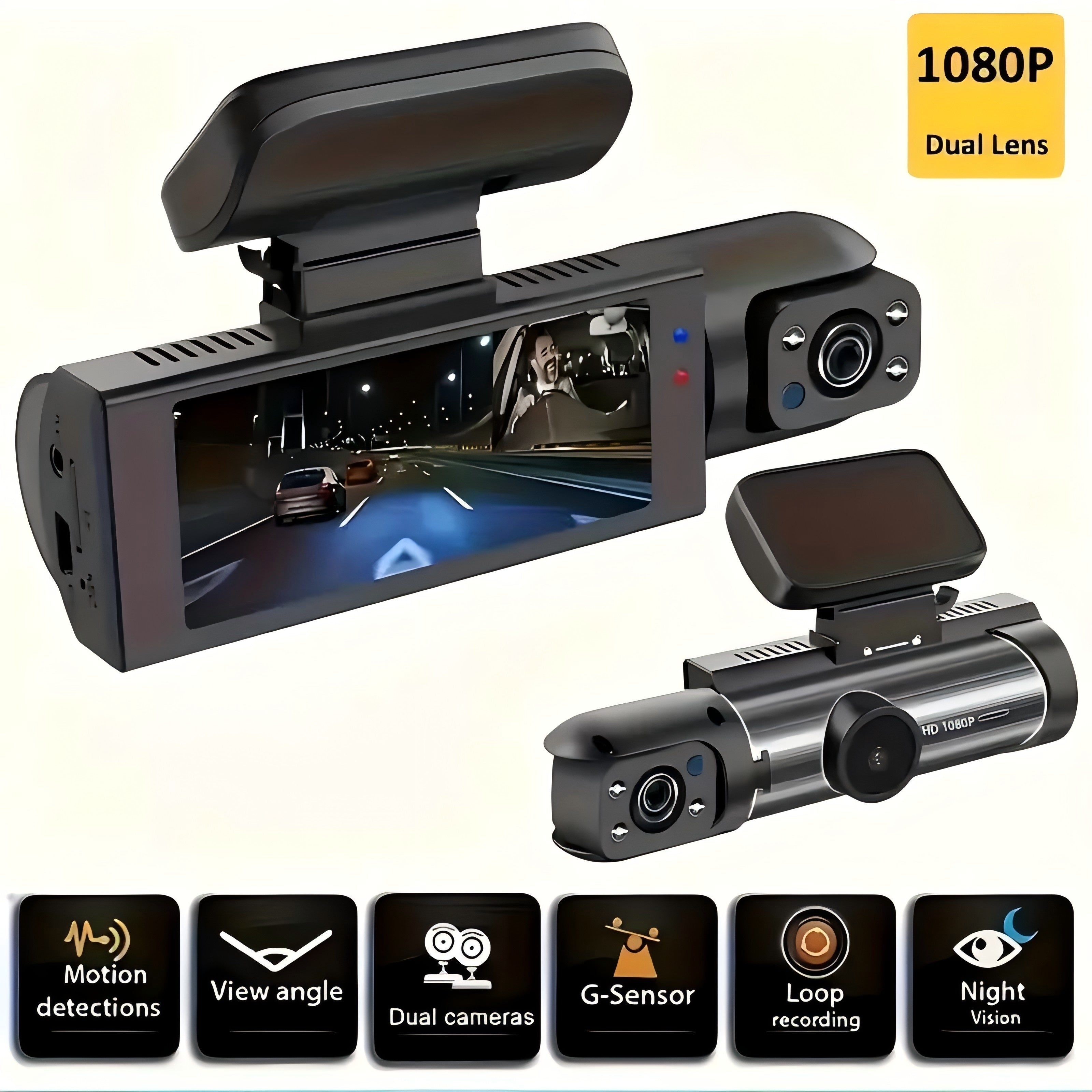 Autokamera Kaksilinssi 1080P Yönäkö Näyttö