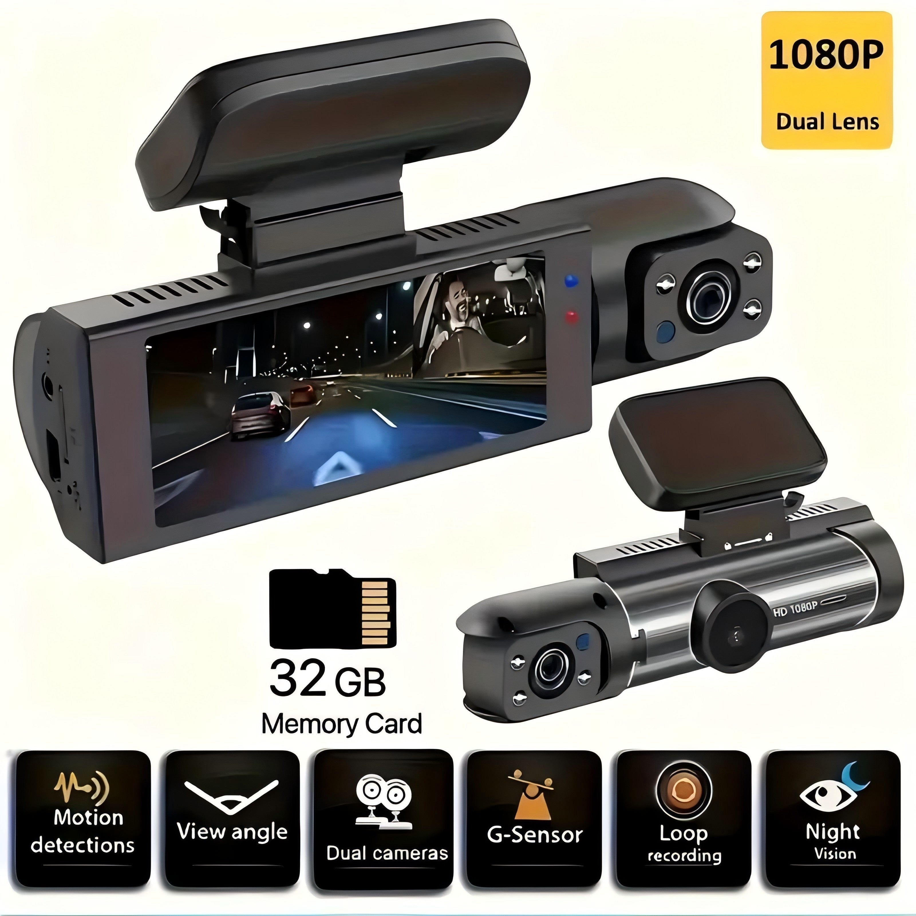 Autokamera Kaksilinssi 1080P Yönäkö Näyttö