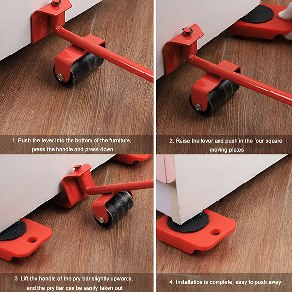 Furniture Slider Set™ – Vaivaton huonekalujen siirtosetti, sisältää 4 liukupalaa ja nostovivun