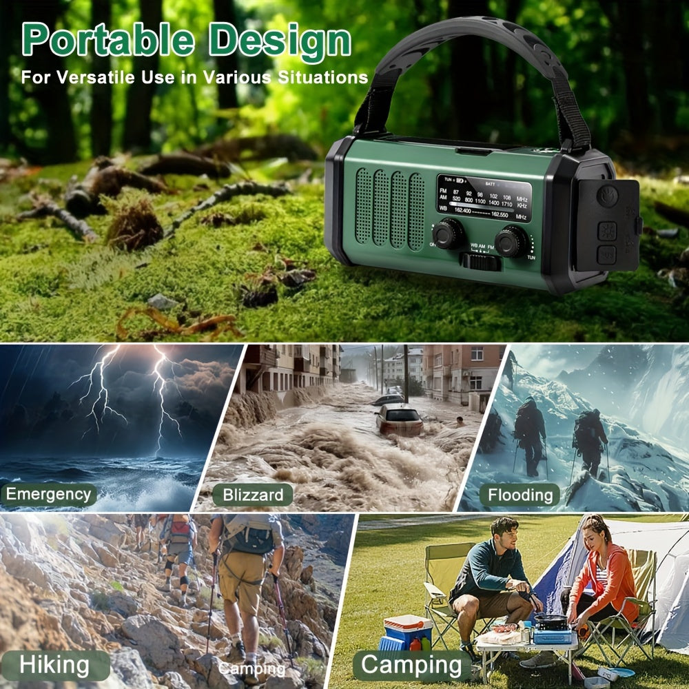 Hätätilaradio AM/FM/NOAA Käsikammella ja Aurinkolatauksella