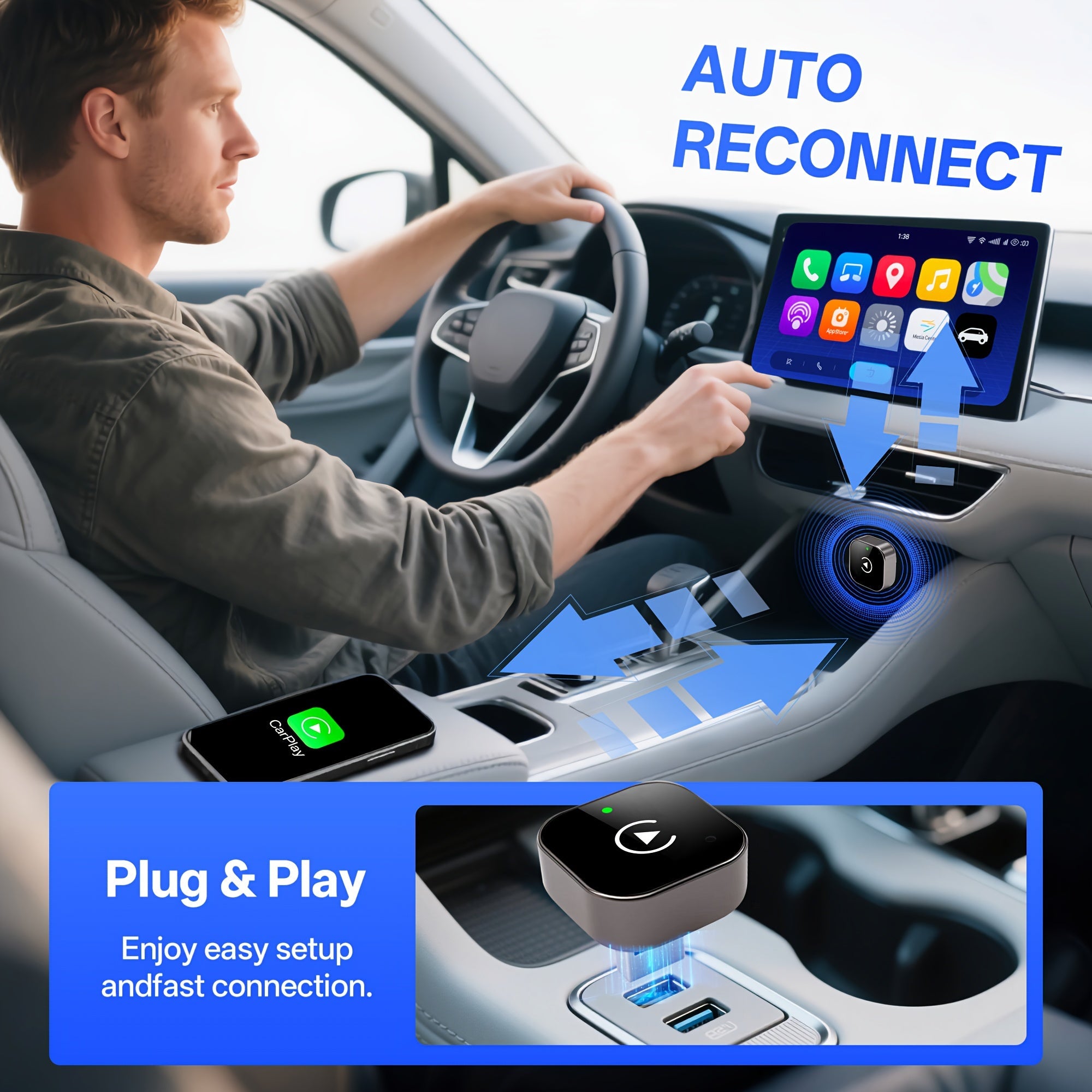 Langaton CarPlay Android Auto Adapteri 2-in-1