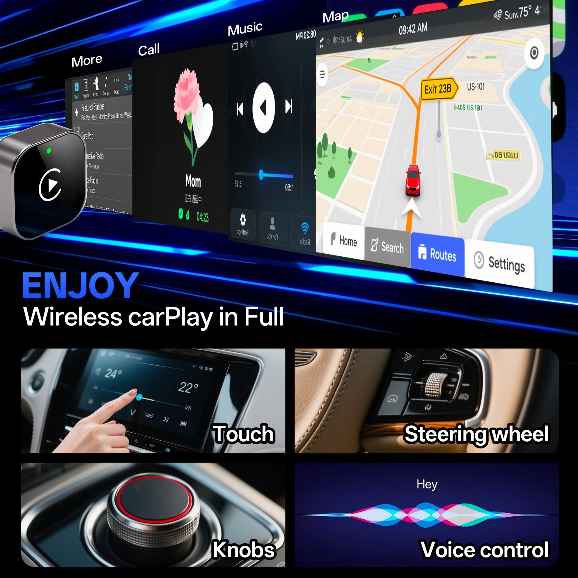 Langaton CarPlay Android Auto Adapteri 2-in-1
