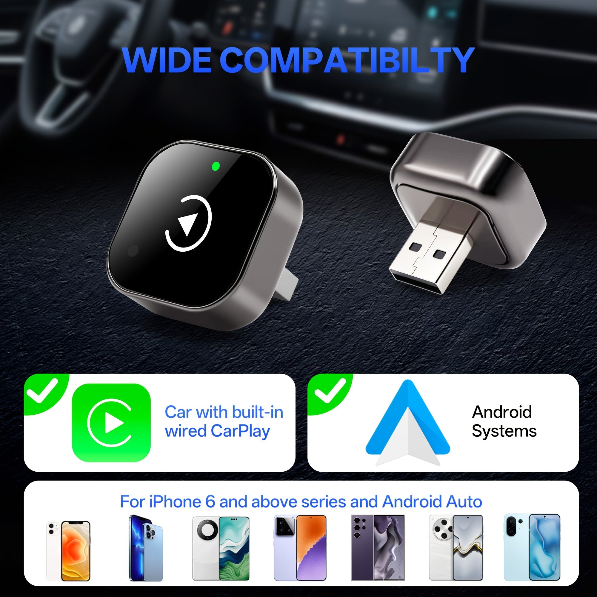Langaton CarPlay Android Auto Adapteri 2-in-1