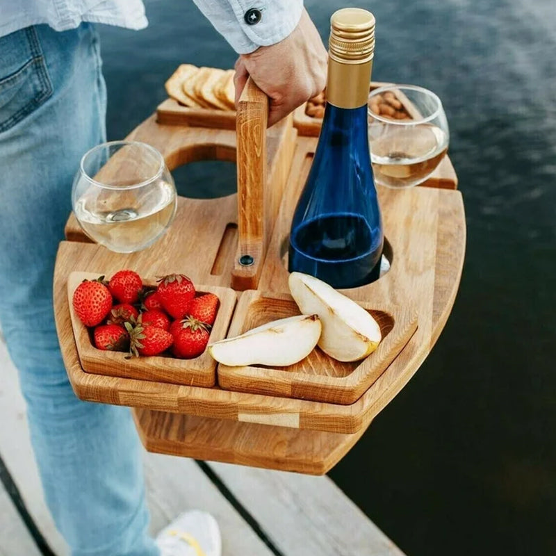 Puinen Kannettava Piknik Viinipöytä